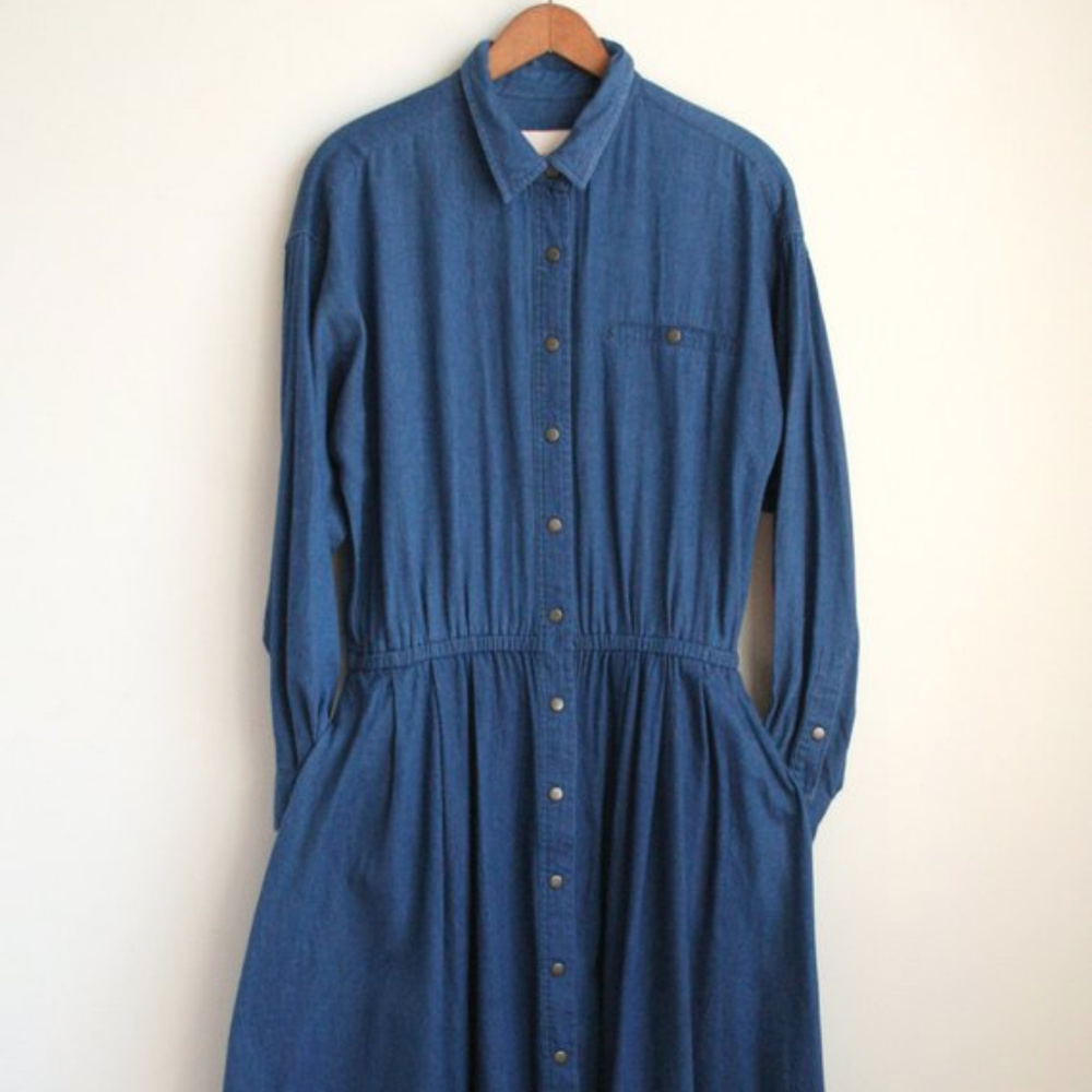 ALAIN TOUSSAINT DENIM MAXI DRESS: